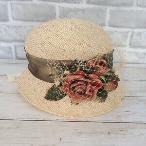 Vintage Toucan Collection Womens Straw Cloche Hat With Floral Accents Cottage
